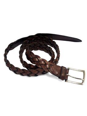 COACH Brown Leather Braided Belt Chrome Buckle Classic F90284